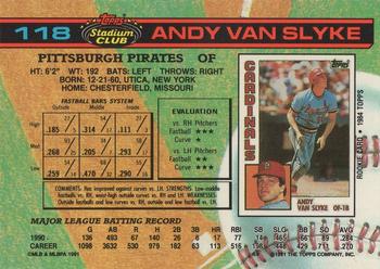1991 Stadium Club #118 Andy Van Slyke Back