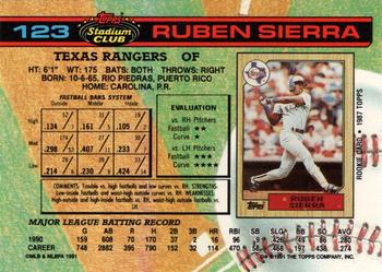 1991 Stadium Club #123 Ruben Sierra Back