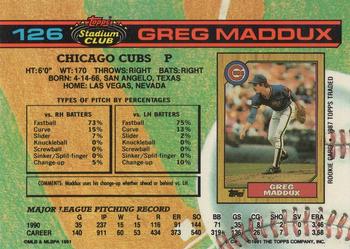 1991 Stadium Club #126 Greg Maddux Back