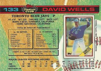 1991 Stadium Club #133 David Wells Back