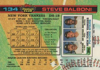 1991 Stadium Club #134 Steve Balboni Back