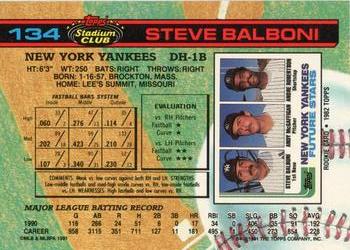 1991 Stadium Club #134 Steve Balboni Back