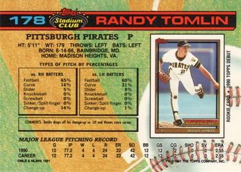 1991 Stadium Club #178 Randy Tomlin Back