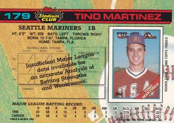1991 Stadium Club #179 Tino Martinez Back