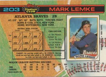 1991 Stadium Club #203 Mark Lemke Back