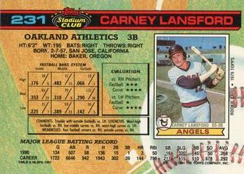 1991 Stadium Club #231 Carney Lansford Back