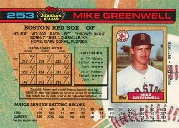 1991 Stadium Club #253 Mike Greenwell Back