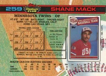 1991 Stadium Club #259 Shane Mack Back