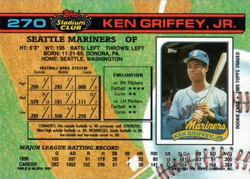 1991 Stadium Club #270 Ken Griffey, Jr. Back