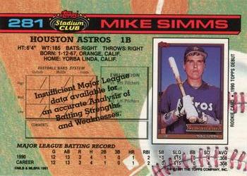 1991 Stadium Club #281 Mike Simms Back