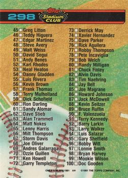 1991 Stadium Club #298 Checklist: 1-100 Back
