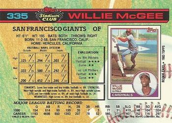 1991 Stadium Club #335 Willie McGee Back
