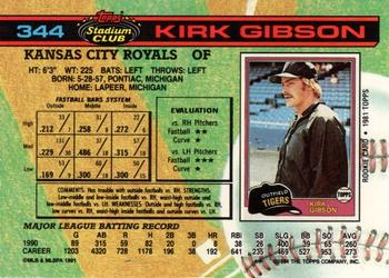 1991 Stadium Club #344 Kirk Gibson Back