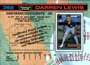 1991 Stadium Club #362 Darren Lewis Back
