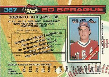 1991 Stadium Club #387 Ed Sprague Back