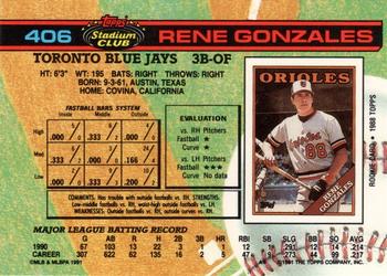 1991 Stadium Club #406 Rene Gonzales Back