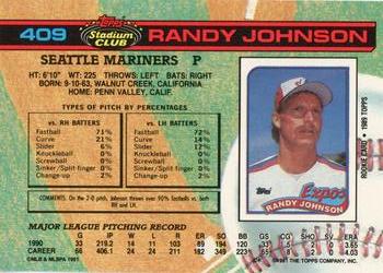 1991 Stadium Club #409 Randy Johnson Back