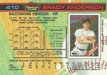 1991 Stadium Club #410 Brady Anderson Back