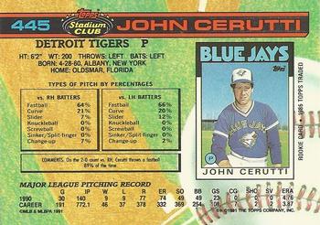 1991 Stadium Club #445 John Cerutti Back