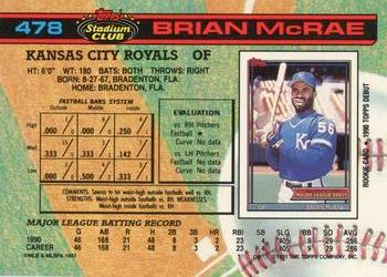 1991 Stadium Club #478 Brian McRae Back