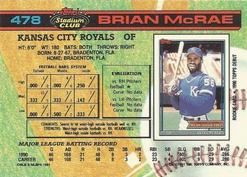 1991 Stadium Club #478 Brian McRae Back