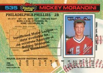 1991 Stadium Club #535 Mickey Morandini Back