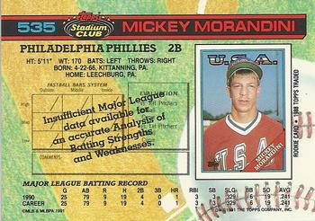 1991 Stadium Club #535 Mickey Morandini Back