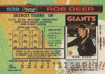 1991 Stadium Club #539 Rob Deer Back