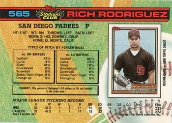1991 Stadium Club #565 Rich Rodriguez Back