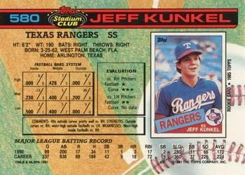 1991 Stadium Club #580 Jeff Kunkel Back