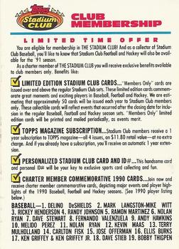 1991 Stadium Club #NNO 1991 Stadium Club Membership Form Front