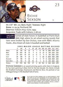 2003 Topps Gallery #23 Richie Sexson Back