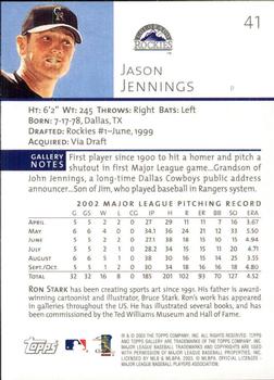 2003 Topps Gallery #41 Jason Jennings Back