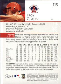 2003 Topps Gallery #115 Troy Glaus Back