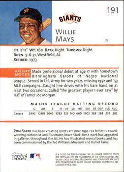 2003 Topps Gallery #191 Willie Mays Back