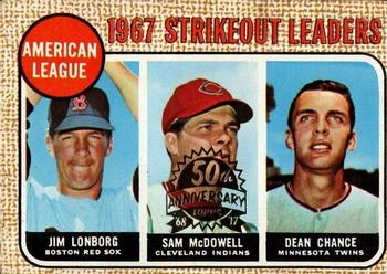 2017 Topps Heritage - 50th Anniversary Buybacks #12 American League 1967 Strikeout Leaders (Jim Lonborg / Sam McDowell / Dean Chance) Front