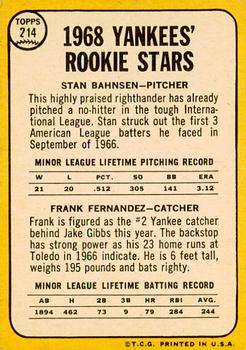 2017 Topps Heritage - 50th Anniversary Buybacks #214 Yankees 1968 Rookie Stars (Stan Bahnsen / Frank Fernandez) Back
