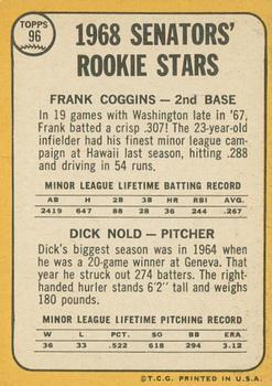 2017 Topps Heritage - 50th Anniversary Buybacks #96 Senators 1968 Rookie Stars - Coggins / Nold Back
