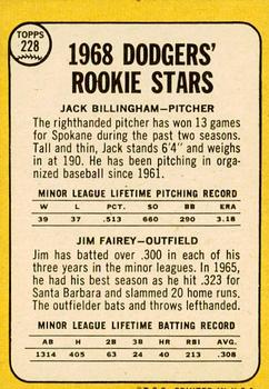 2017 Topps Heritage - 50th Anniversary Buybacks #228 Dodgers 1968 Rookie Stars - Jack Billingham / Jim Fairey Back