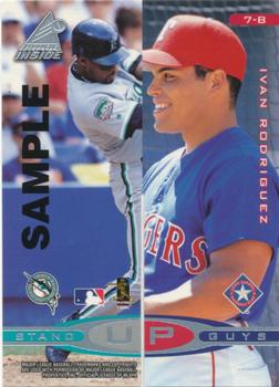 1998 Pinnacle Inside - Stand Up Guys Samples #7-A / 7-B Javy Lopez / Mike Piazza / Charles Johnson / Ivan Rodriguez Back