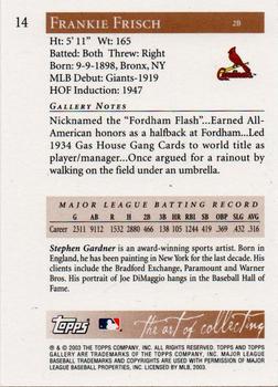 2003 Topps Gallery Hall of Fame #14 Frankie Frisch Back