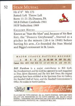 2003 Topps Gallery Hall of Fame #52 Stan Musial Back
