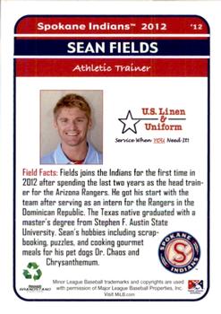 2012 Grandstand Spokane Indians #NNO Sean Fields Back
