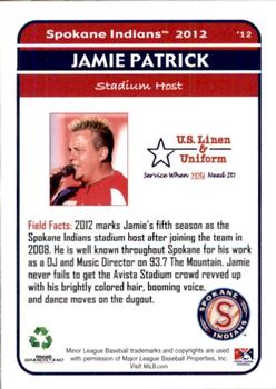 2012 Grandstand Spokane Indians #NNO Jamie Patrick Back