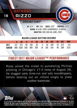 2018 Finest #37 Anthony Rizzo Back