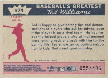 2004 Fleer National Pastime - 1959 Ted Williams Reprint #74 Ted Williams Back
