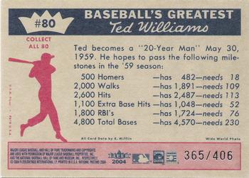 2004 Fleer National Pastime - 1959 Ted Williams Reprint #80 Ted Williams Back