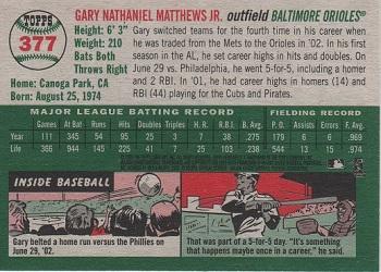 2003 Topps Heritage #377 Gary Matthews Jr. Back