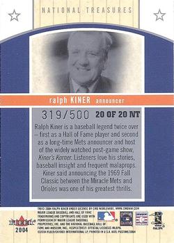 2004 Fleer National Pastime - National Treasures #20NT Ralph Kiner Back