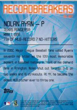 2003 Topps - Record Breakers Nolan Ryan #RB-NR7 Nolan Ryan Back